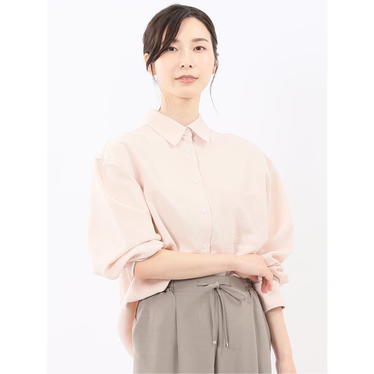 12ピンク | ストレッチ バックタック レギュラーカラー 長袖ブラウス | TAKA-Q WOMEN