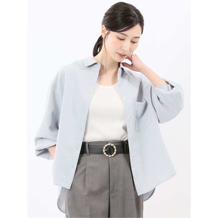 73サックス | ストレッチ バックタック レギュラーカラー 長袖ブラウス | TAKA-Q WOMEN