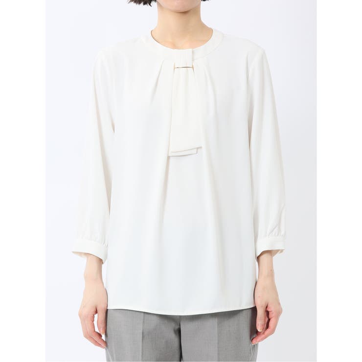 金具付きボウタイ風 7分袖プルオーバーブラウス | TAKA-Q WOMEN | 詳細画像6 