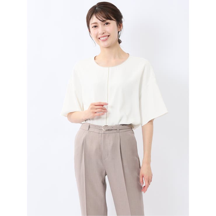 バイカラー 半袖プルオーバーブラウス | TAKA-Q WOMEN | 詳細画像1 