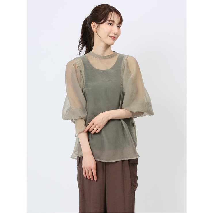 54カーキ | ハンチ/HUNCH シアーバルーン スリーブブラウス | TAKA-Q WOMEN