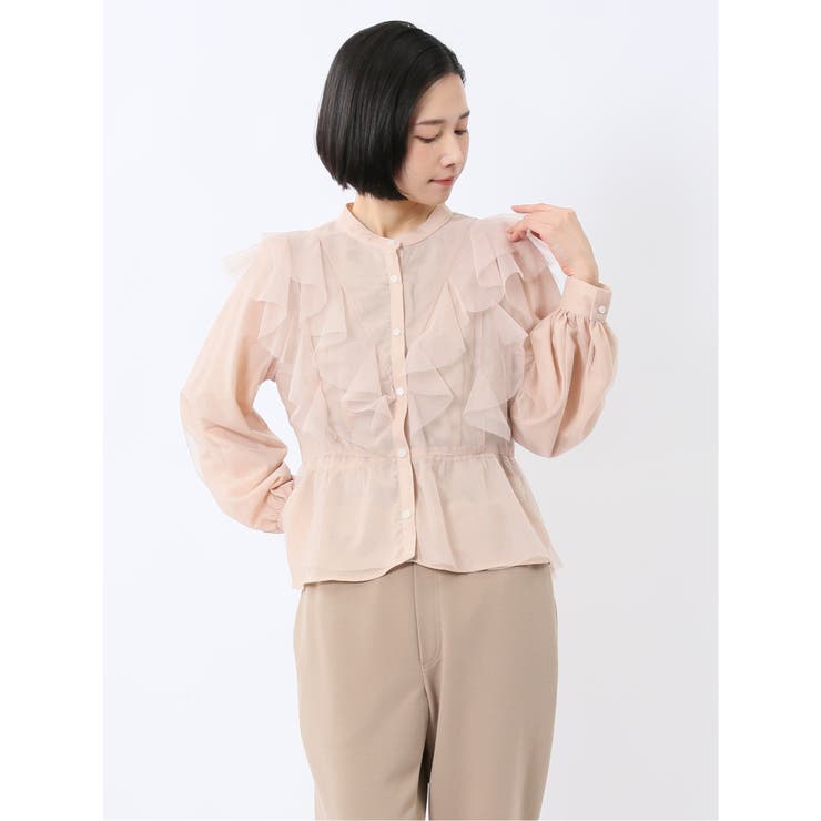 33ベージュ | フリル 前開き 長袖ブラウス | TAKA-Q WOMEN