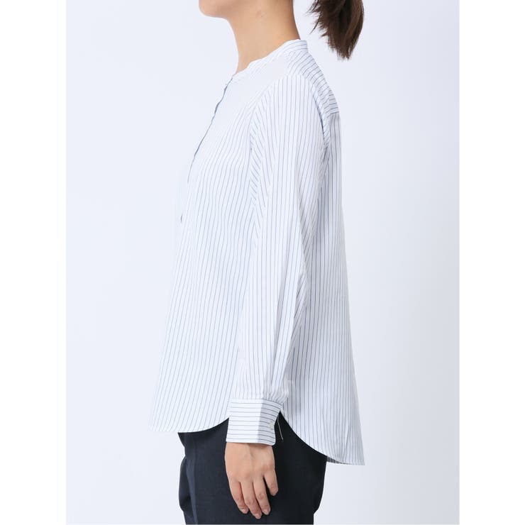 【WEB限定】形態安定 ストライプ柄 バンドカラー長袖ブラウス | TAKA-Q WOMEN | 詳細画像15 