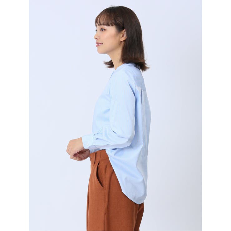 【WEB限定】形態安定 ストライプ柄 バンドカラー長袖ブラウス | TAKA-Q WOMEN | 詳細画像2 