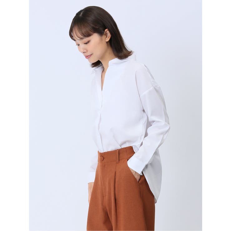 【WEB限定】形態安定 スキッパープルオーバー長袖ブラウス | TAKA-Q WOMEN | 詳細画像2 