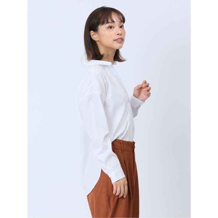 【WEB限定】形態安定 スキッパープルオーバー長袖ブラウス | TAKA-Q WOMEN | 詳細画像4 