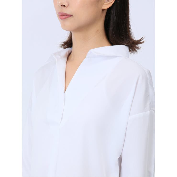 【WEB限定】形態安定 スキッパープルオーバー長袖ブラウス | TAKA-Q WOMEN | 詳細画像8 