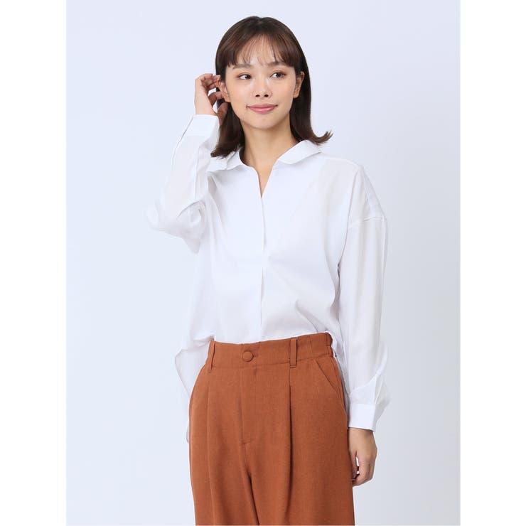 【WEB限定】形態安定 スキッパープルオーバー長袖ブラウス | TAKA-Q WOMEN | 詳細画像1 