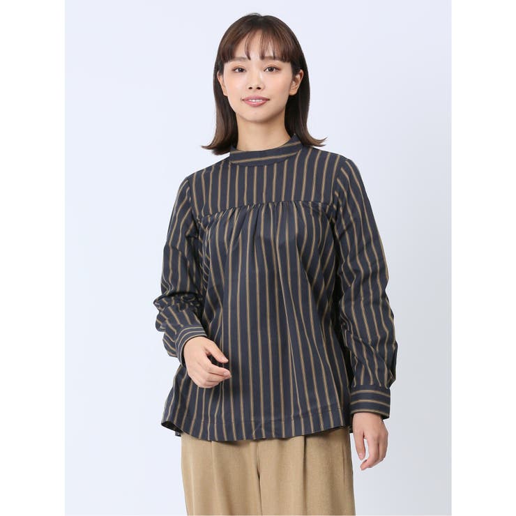 75紺 | 【WEB限定】起毛 スタンドカラープルオーバー長袖ブラウス | TAKA-Q WOMEN