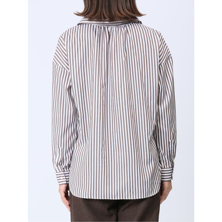 【WEB限定】形態安定 ストライプ柄 スキッパープルオーバー長袖ブラウス | TAKA-Q WOMEN | 詳細画像7 