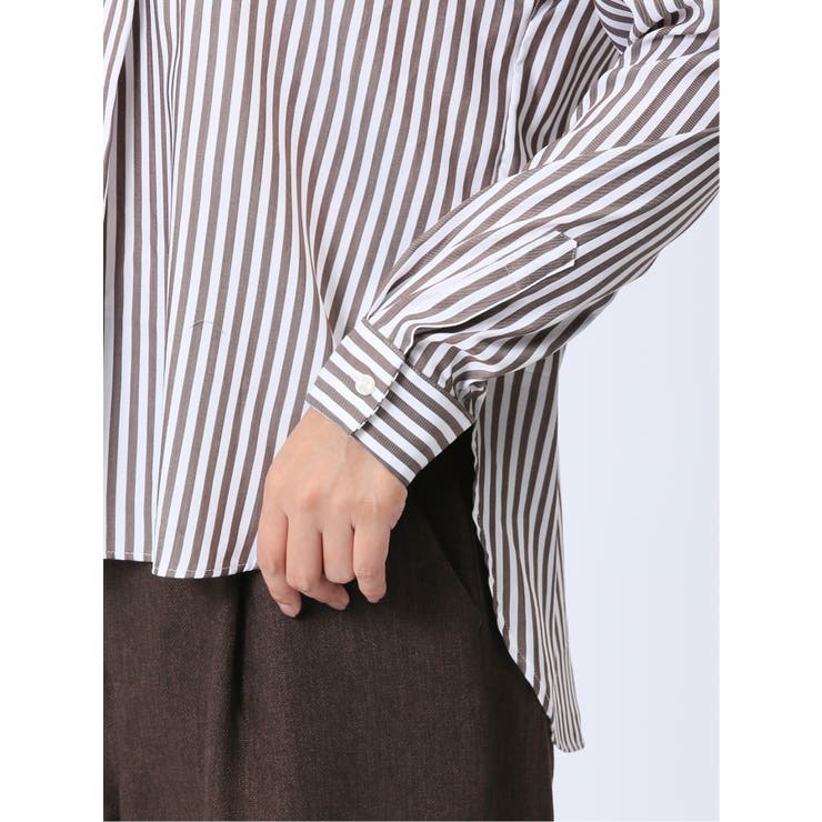 【WEB限定】形態安定 ストライプ柄 スキッパープルオーバー長袖ブラウス | TAKA-Q WOMEN | 詳細画像9 