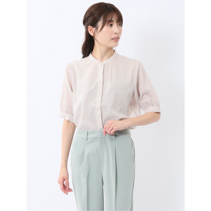 バンドカラー パフスリーブ 比翼ブラウス | TAKA-Q WOMEN | 詳細画像1 