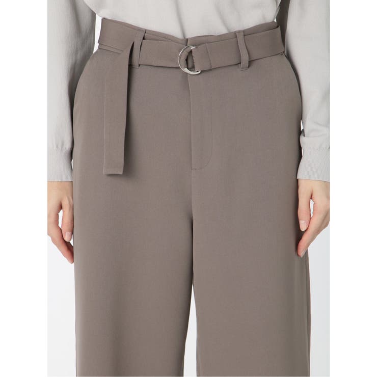 ストレッチ ベルト付 ノータックワイドパンツ[品番：TKQJ0012593
