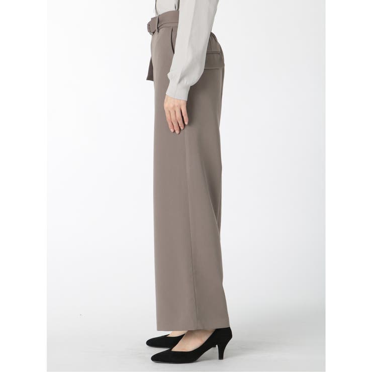ストレッチ ベルト付 ノータックワイドパンツ[品番：TKQJ0012593