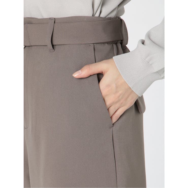 ストレッチ ベルト付 ノータックワイドパンツ[品番：TKQJ0012593
