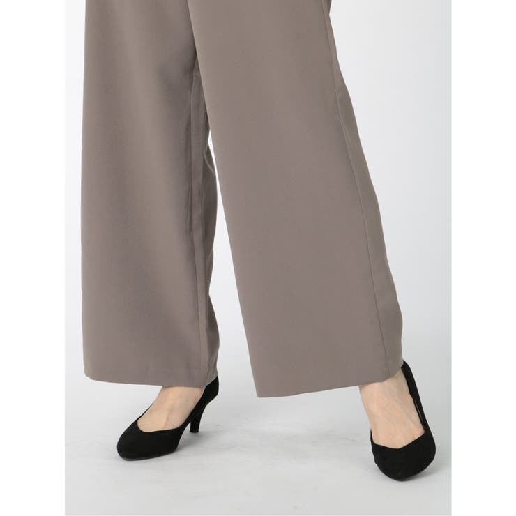 ストレッチ ベルト付 ノータックワイドパンツ[品番：TKQJ0012593