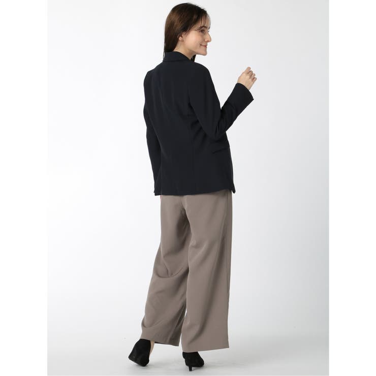ストレッチ ベルト付 ノータックワイドパンツ[品番:TKQJ0012593 ストレッチ ベルト付 ノータックワイドパンツ[品番:TKQJ0012593