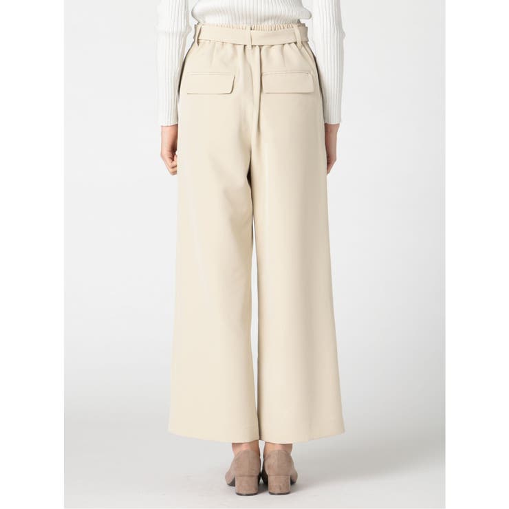 ストレッチ ベルト付 ノータックワイドパンツ[品番：TKQJ0012593