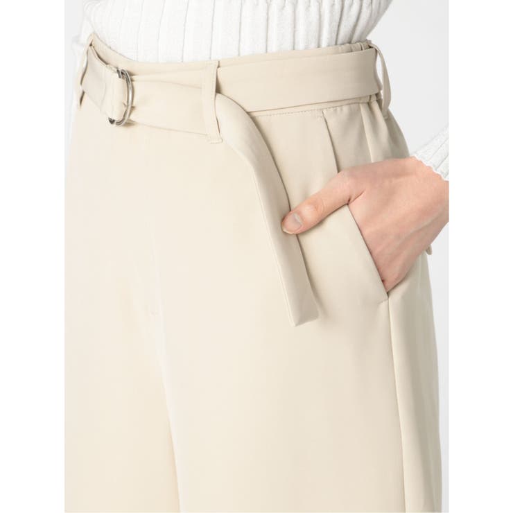 ストレッチ ベルト付 ノータックワイドパンツ[品番：TKQJ0012593