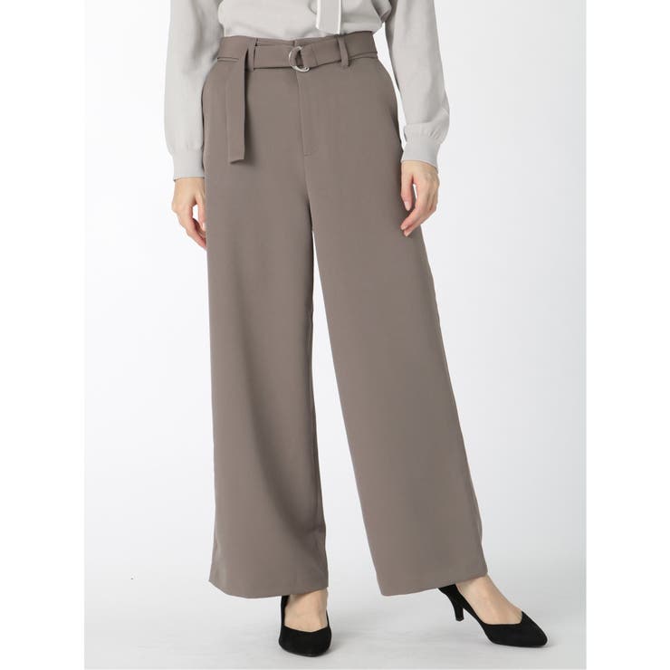 ストレッチ ベルト付 ノータックワイドパンツ[品番：TKQJ0012593