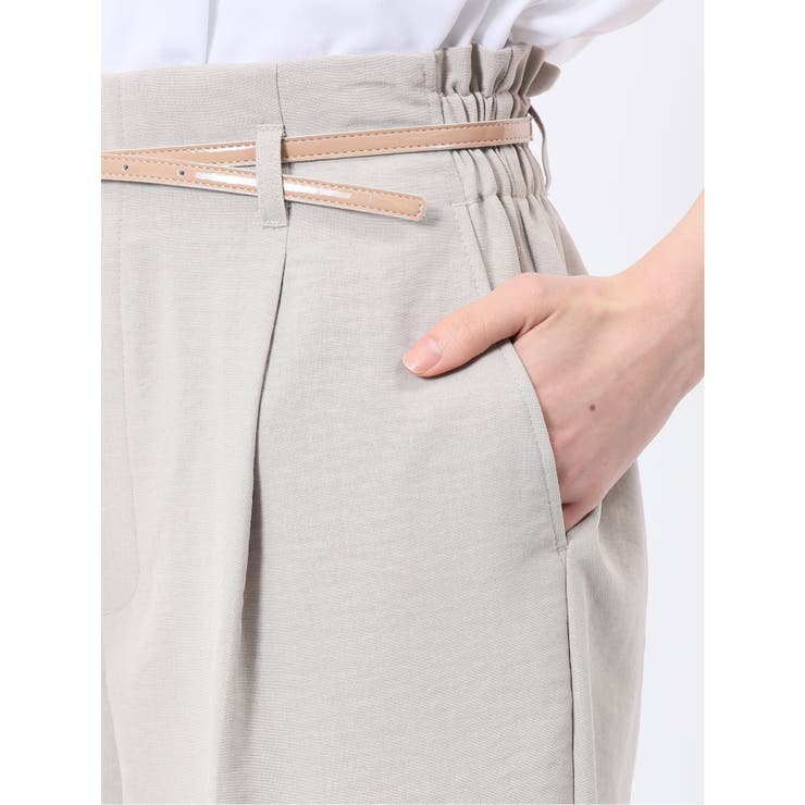 麻調合繊 ベルト付き ワイドパンツ（セットアップ可能）[品番