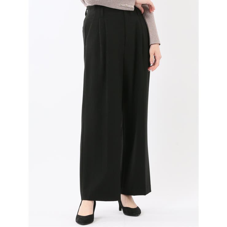 05黒 | ストレッチ 両面起毛 ツータック ワイドパンツ | TAKA-Q WOMEN