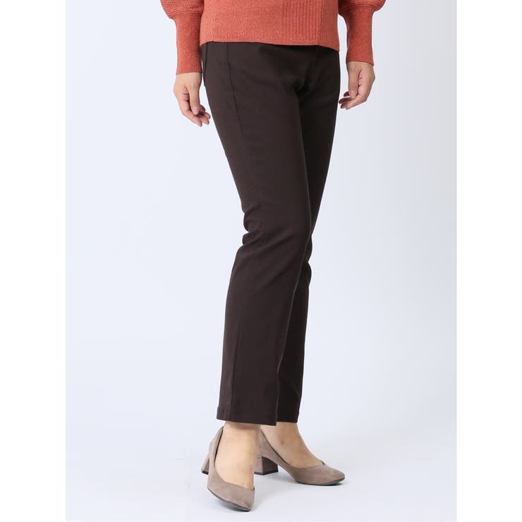 35こげ茶 | 美シャイン ヘリンボンストレートパンツ | TAKA-Q WOMEN