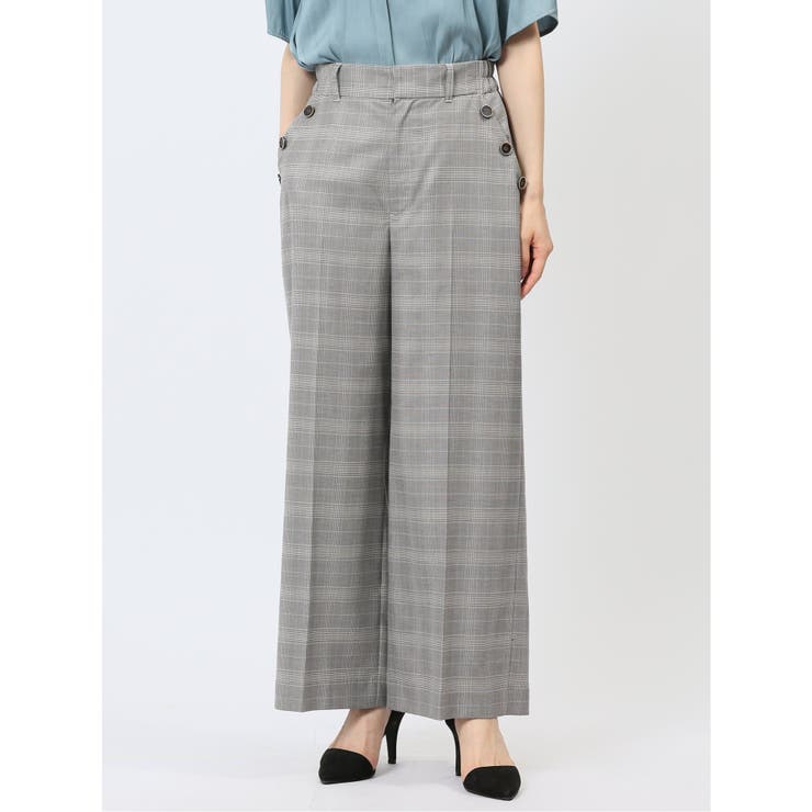 ストレッチウォッシャブル ボタン付き グレンチェック柄ワイドパンツ(セットアップ… | TAKA-Q WOMEN | 詳細画像1 