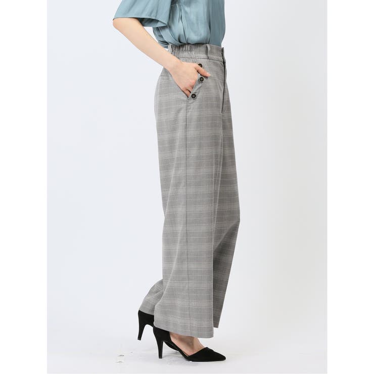 ストレッチウォッシャブル ボタン付き グレンチェック柄ワイドパンツ(セットアップ… | TAKA-Q WOMEN | 詳細画像4 
