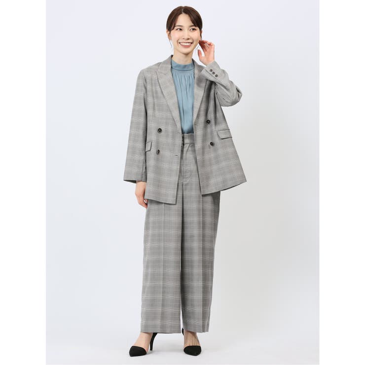 ストレッチウォッシャブル ボタン付き グレンチェック柄ワイドパンツ(セットアップ… | TAKA-Q WOMEN | 詳細画像5 