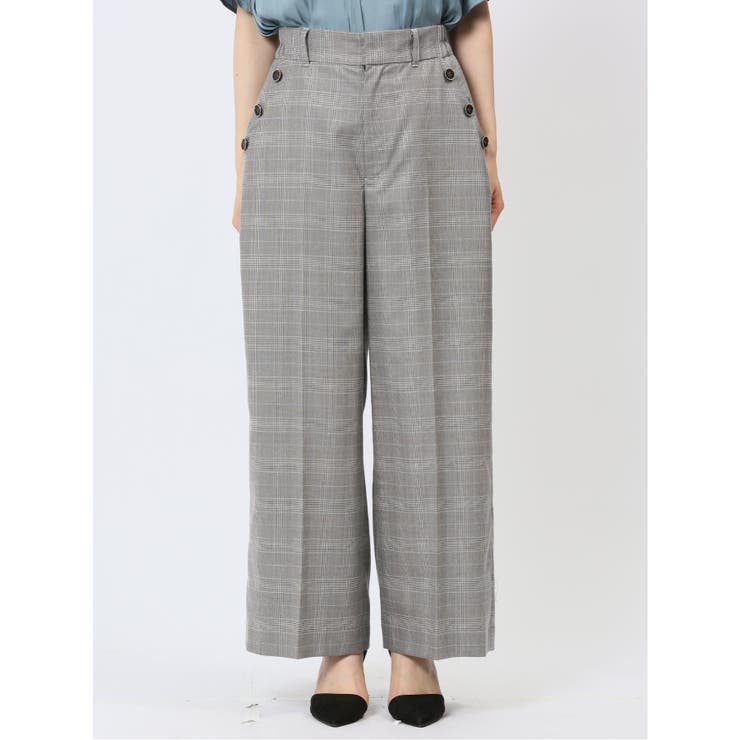 ストレッチウォッシャブル ボタン付き グレンチェック柄ワイドパンツ(セットアップ… | TAKA-Q WOMEN | 詳細画像6 