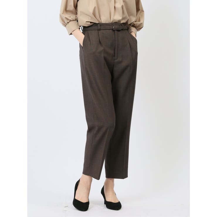 35こげ茶 | ベルト付き タックテーパードパンツ | TAKA-Q WOMEN