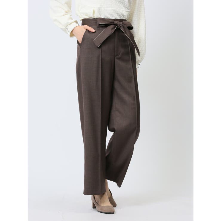 35こげ茶 | リボンベルト付き ワイドパンツ | TAKA-Q WOMEN