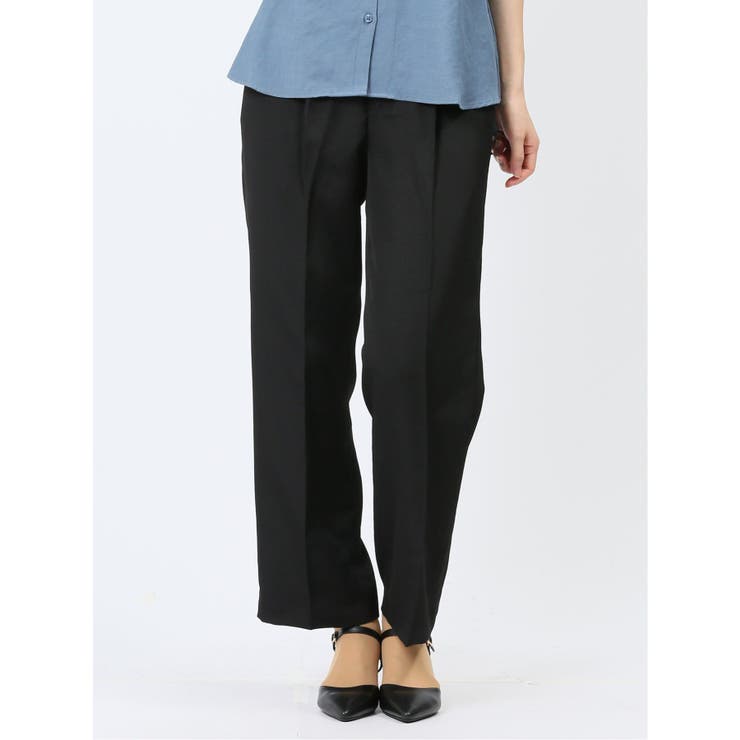 05黒 | ハンチ/HUNCH リネンライク タックストレートパンツ | TAKA-Q WOMEN