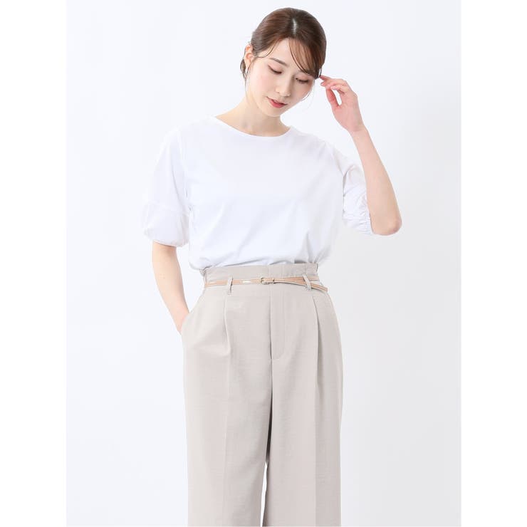 綿スムス クルーネック パフギャザーTシャツ | TAKA-Q WOMEN | 詳細画像1 