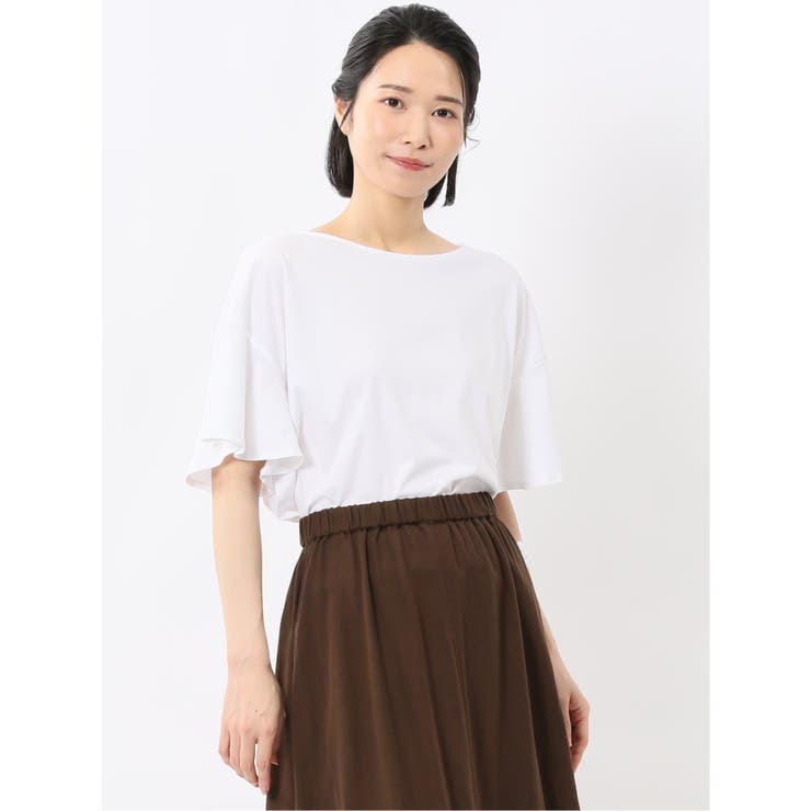 綿スムス クルーネック ラッフルスリープ Tシャツ | TAKA-Q WOMEN | 詳細画像1 