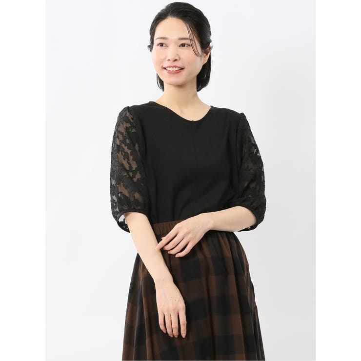 05黒 | 接触冷感 クルーネック オパール袖 プルオーバー | TAKA-Q WOMEN