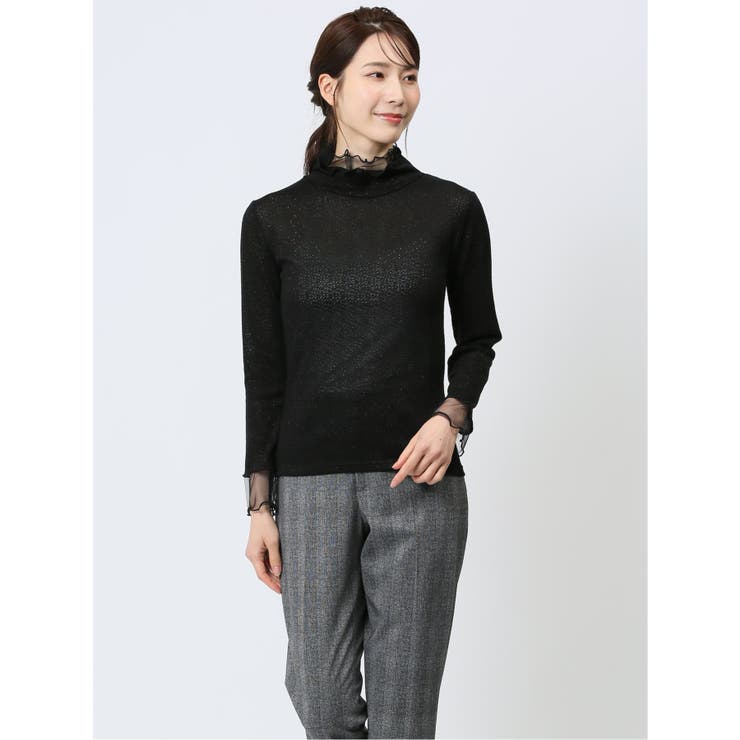 05黒 | ラメシアー切替 長袖プルオーバー | TAKA-Q WOMEN