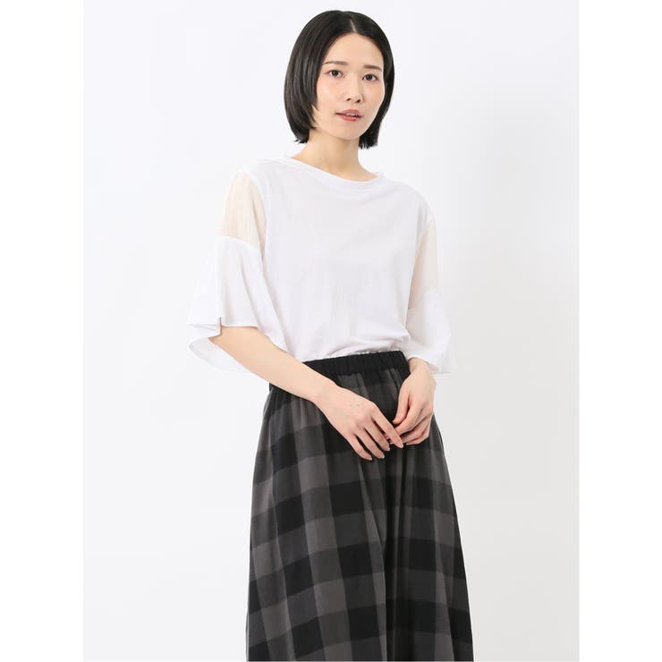 シアー切替 クルーネック 5分袖プルオーバー | TAKA-Q WOMEN | 詳細画像1 