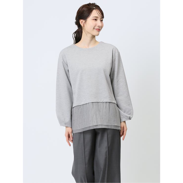 03ライトグレー | 裾プリーツ クルーネック 長袖プルオーバー | TAKA-Q WOMEN