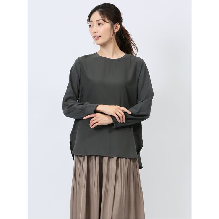 06グレー | 異素材切替 長袖プルオーバー | TAKA-Q WOMEN