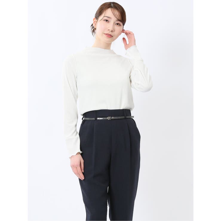 01白 | ストレッチテレコ 長袖プルオーバー | TAKA-Q WOMEN