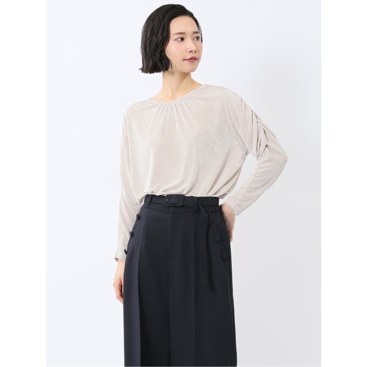 03ライトグレー | グロッシーツイル ギャザースリーブ プルオーバー | TAKA-Q WOMEN