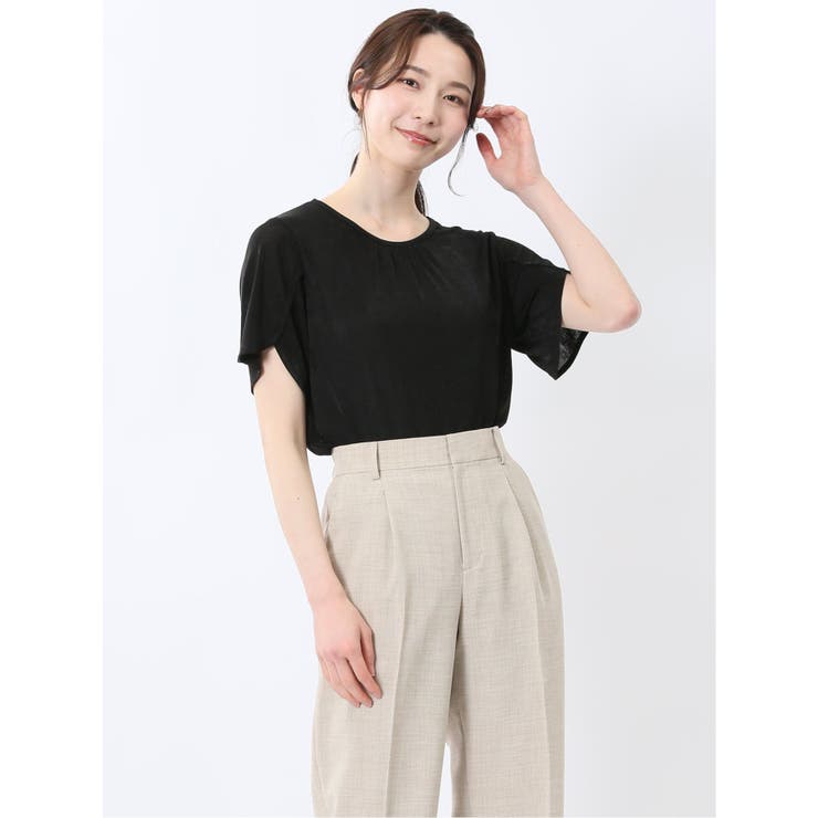 05黒 | グロッシーツイル チューリップスリーブ プルオーバー | TAKA-Q WOMEN