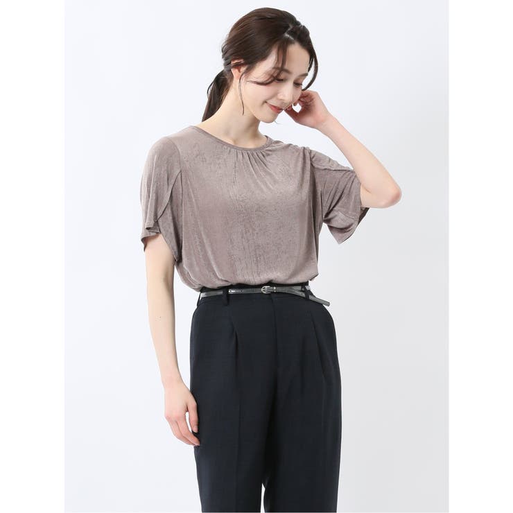 06グレー | グロッシーツイル チューリップスリーブ プルオーバー | TAKA-Q WOMEN