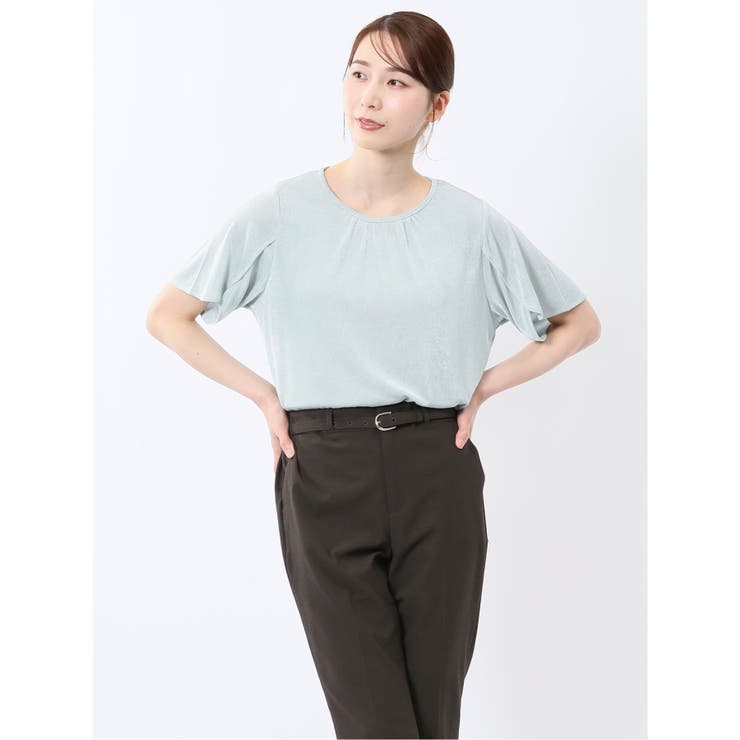 62ライトグリーン | グロッシーツイル チューリップスリーブ プルオーバー | TAKA-Q WOMEN