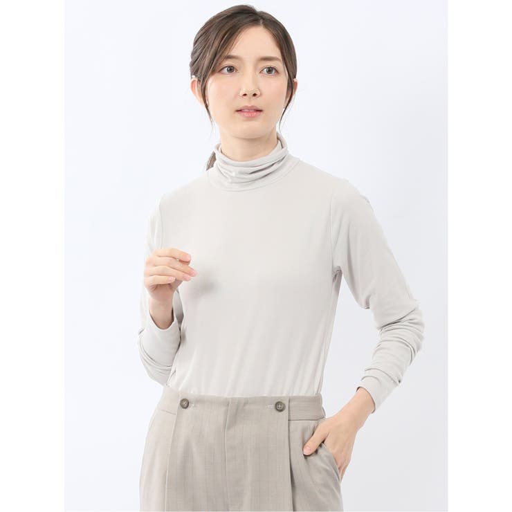 03ライトグレー | 吸湿発熱 シアーテレコ タートルネック プルオーバー | TAKA-Q WOMEN