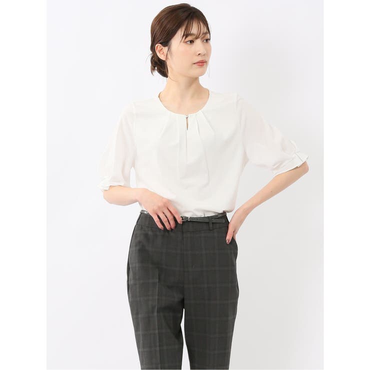 シルケットポンチ ビジュー付き 半袖プルオーバー | TAKA-Q WOMEN | 詳細画像1 