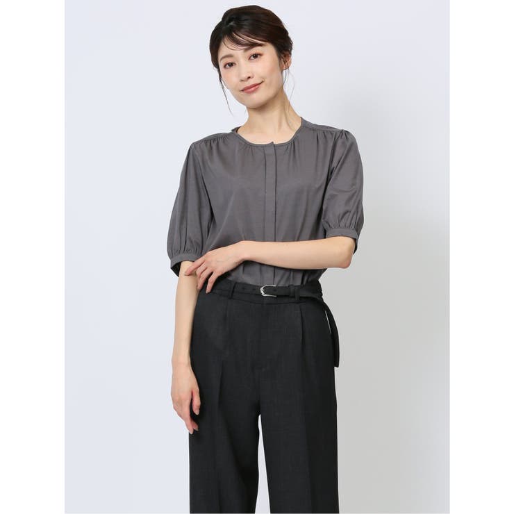 比翼 クルーネック 半袖ブラウソー | TAKA-Q WOMEN | 詳細画像1 