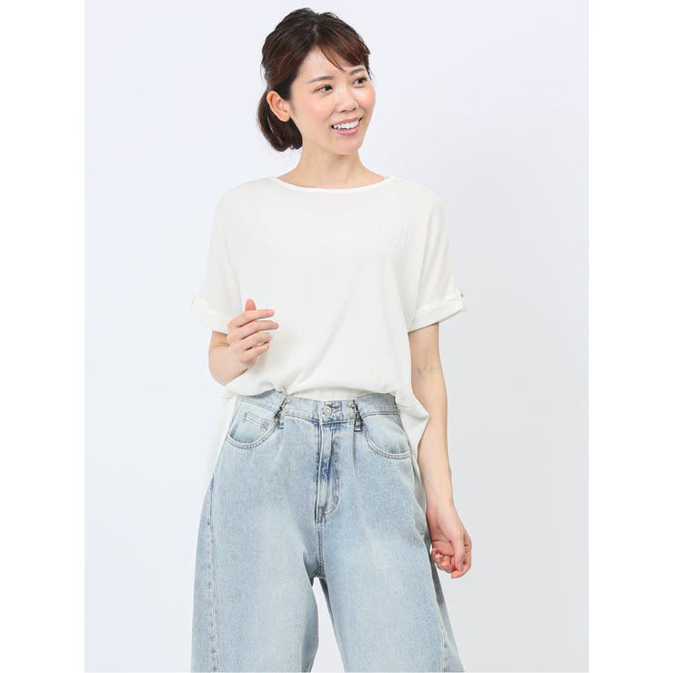 01白 | マーブルワルツ/MARBLE WALTS シャーリング クルー半袖プルオーバー | TAKA-Q WOMEN
